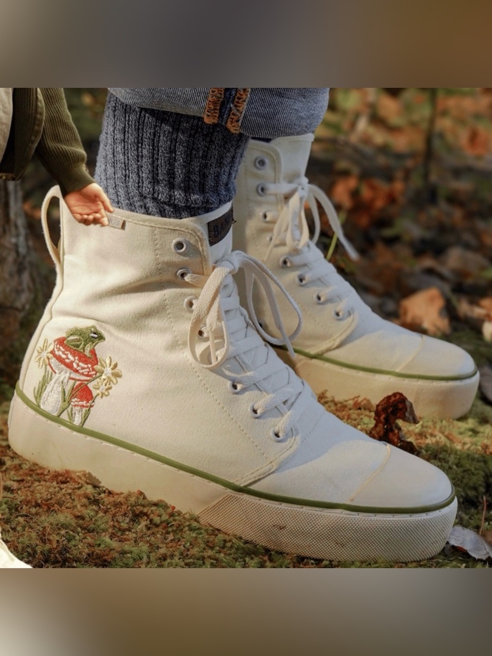 . Bangs Off White Toadstool Dreams Platform Embroidered High Top Sneakers